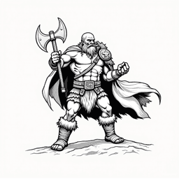 Thraug the Axe-Wielder is a fearsome barbarian warrior hailing from the Frostclaw Highlands. Muscled and rugged, he devastates foes with his massive double-headed axe. Guided by primal instincts and ancient traditions, Thraug embodies raw strength and relentless bravery, ready to defend his clan against any threat.