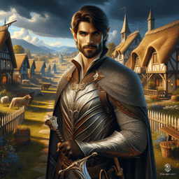 Aenorin of House Far-Voyager is a 129-year-old Valenar Wood Elf with dark beige skin and green eyes. Standing at 6'2", he is a serene and wise cleric-ranger straddling light and shadow. Sporting a full beard and mustache, he exudes confidence and sophistication in his finely-woven chainmail, with scimitar and longsword in hand.