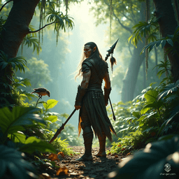 A Spiritborn Druid and agile warrior, this 25-year-old Wood Elf wields a glaive with grace. Adorned in intricate hides, he summons powerful spirit guardians from the jungle—eagles, jaguars, and gorillas—channeling their strength and wisdom in both combat and nature’s defense.