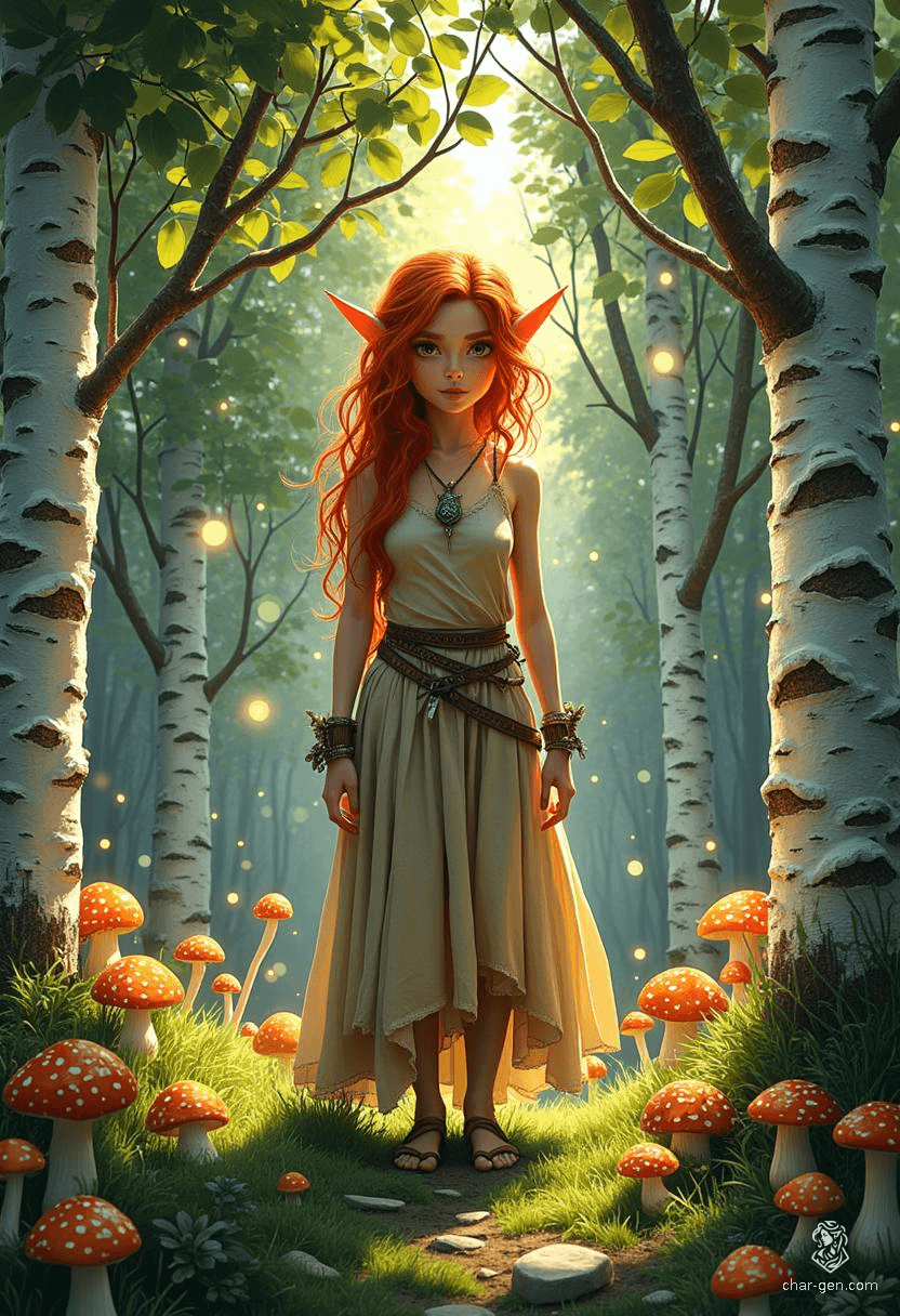 Keyleth, a petite 17-year-old Half-Elven druid of the Air tribe, possesses a profound wisdom hidden beneath her socially awkward exterior. With striking cherry-red hair and earthy animal companions, she embarks on her Aramente journey to prove herself amidst self-doubt and high expectations.