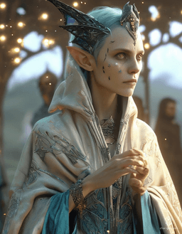 Isla Thelandria, a 20-year-old changeling and noble sorcerer, wields arcane sigils with enchanted garments and a prominent dagger. With jet black hair, honey-brown eyes, and pale skin, she embodies the night in humanoid form. Tasked with proving her independence, Isla harbors a secret that could ruin her family, balancing her chaotic desires with deep familial loyalty.