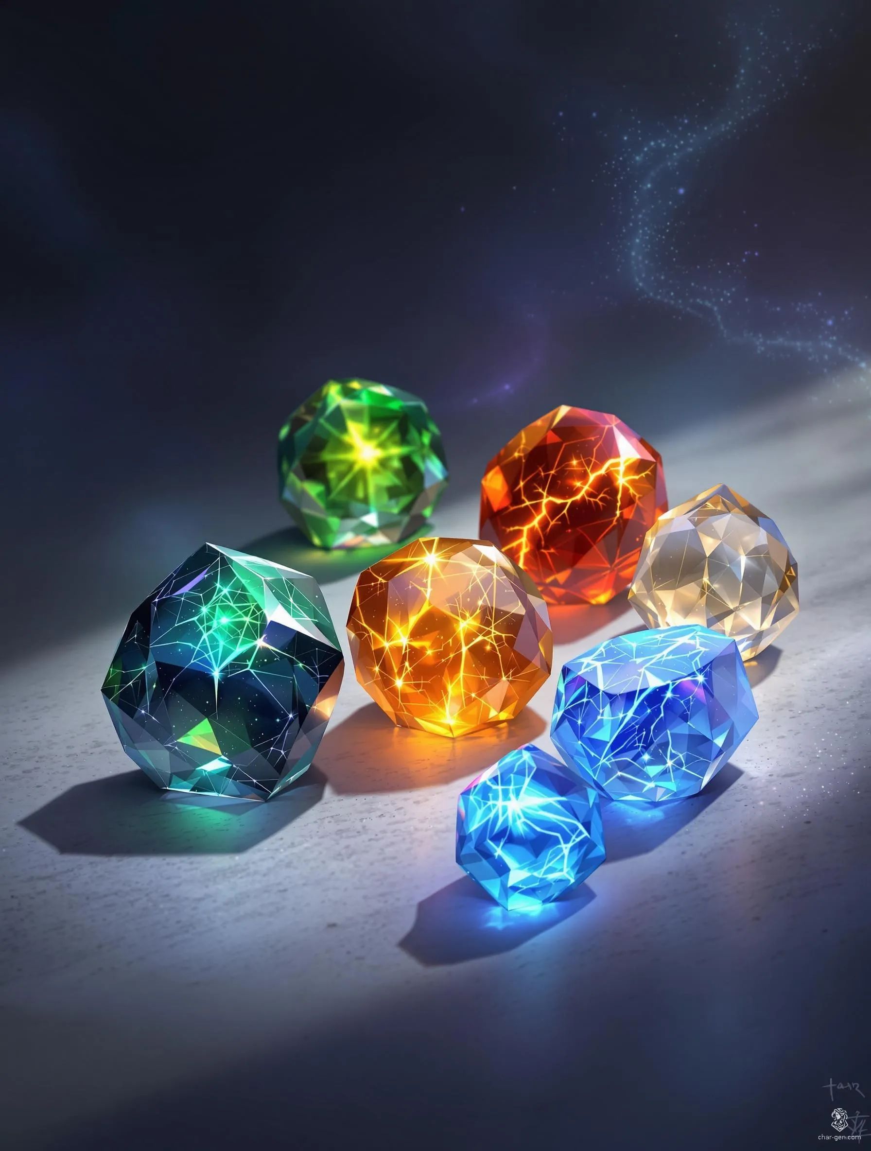 The Celestial Spirit Gemstones are an ancient artefact, each radiating elemental power through vibrant internal patterns. From the fiery warmth of the Heated Ruby to the tranquil depths of the Flooded Sapphire, they can channel their respective elements, enabling the wielder to manipulate nature itself and summon divine forces.