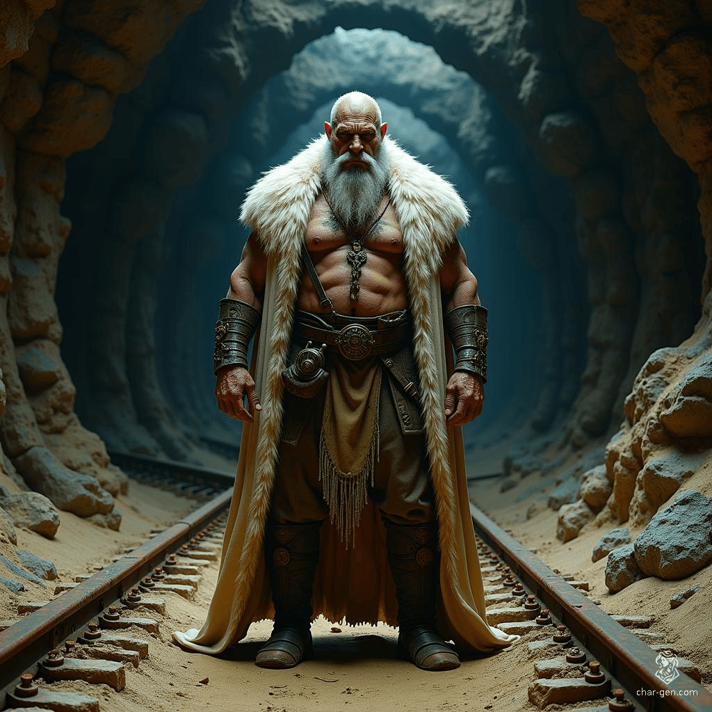 Braxton, an imposing elderly barbarian chief, embodies raw strength and wisdom. His wild, rugged appearance is matched by a fierce spirit. Clad in simple villager attire with a striking white fur cloak, he commands respect and fear in equal measure, ruling his clan with a powerful, unyielding presence.