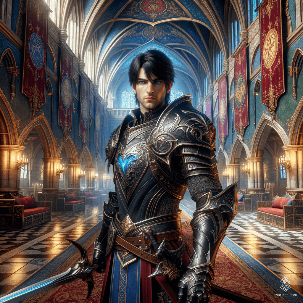Dorian is a 21-year-old noble-human battlemaster and sorcerer, standing 6'1" with a medium build. He wields a longsword and shield, dressed in enchanted garments. Dorian has pale skin, ice-blue eyes, and black hair. Known for his intelligence, charm, and magical aura, he possesses unpredictable eldritch powers.