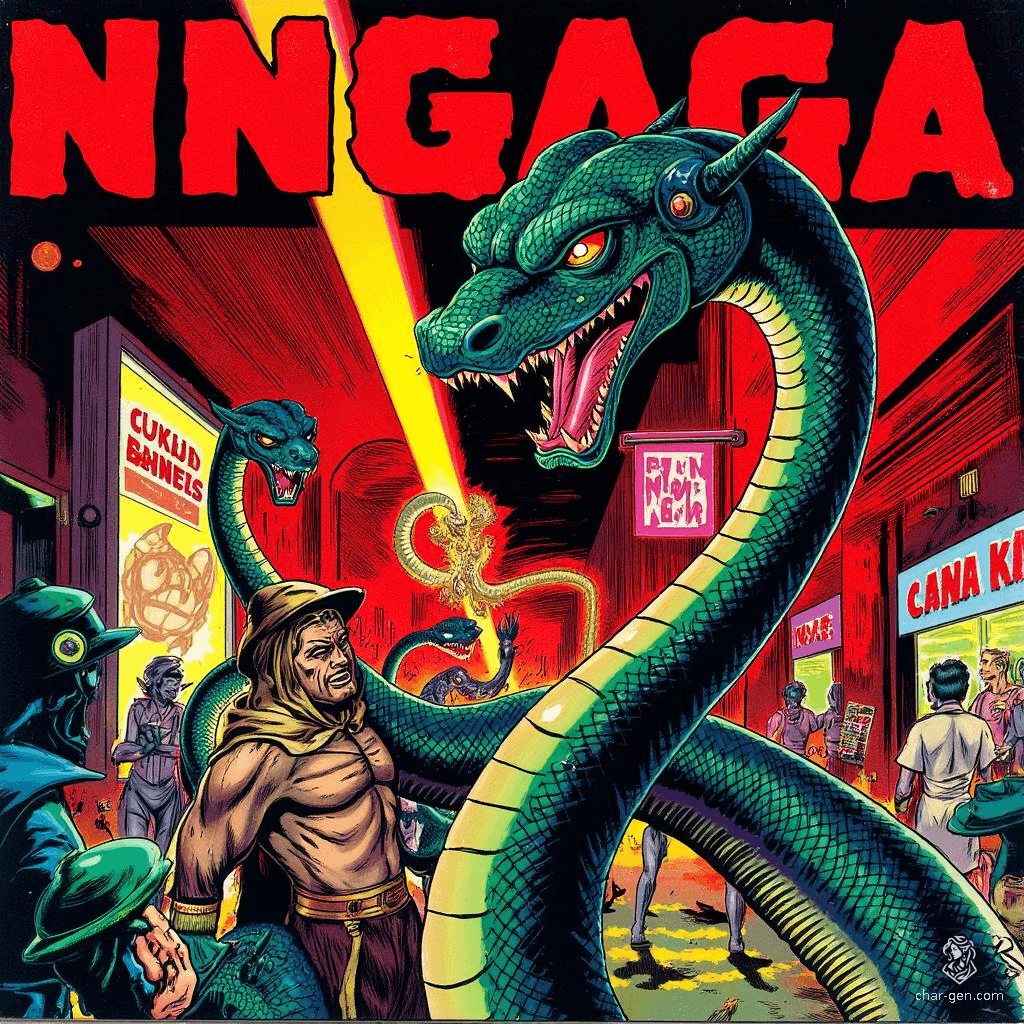 The Naga is a majestic, serpent-like creature with a humanoid torso and a hooded cobra head, adorned with shimmering jewels. With graceful coils poised to strike, its hypnotic gaze captivates foes, striking fear akin to a basilisk from the depths of fantasy.