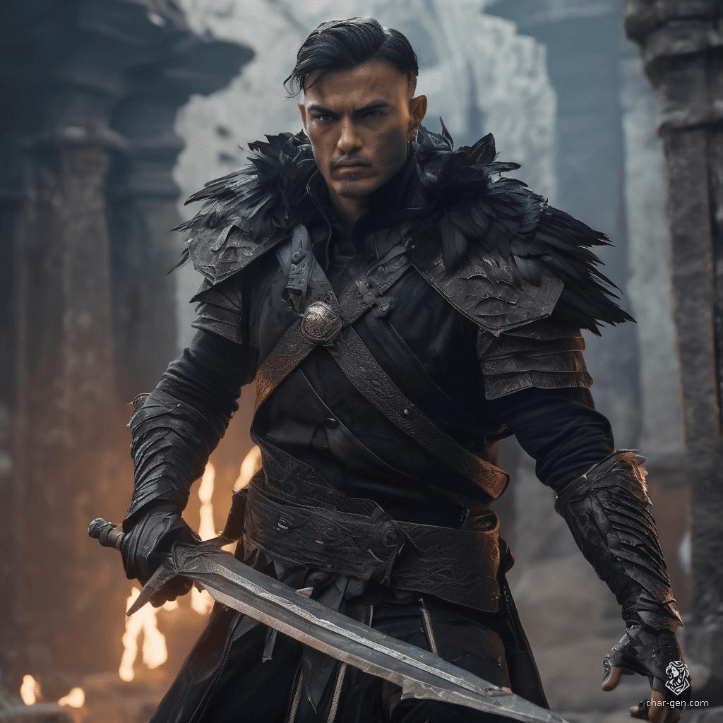 Haunted by a dark past, this 235-year-old shadar-kai rogue wields a dagger with deadly finesse. Clad in intricately detailed leather armor, his striking white skin and raven hair contrast with his pitch-black eyes. He communicates with spirits, seeking redemption for his former role as a feared dark general.