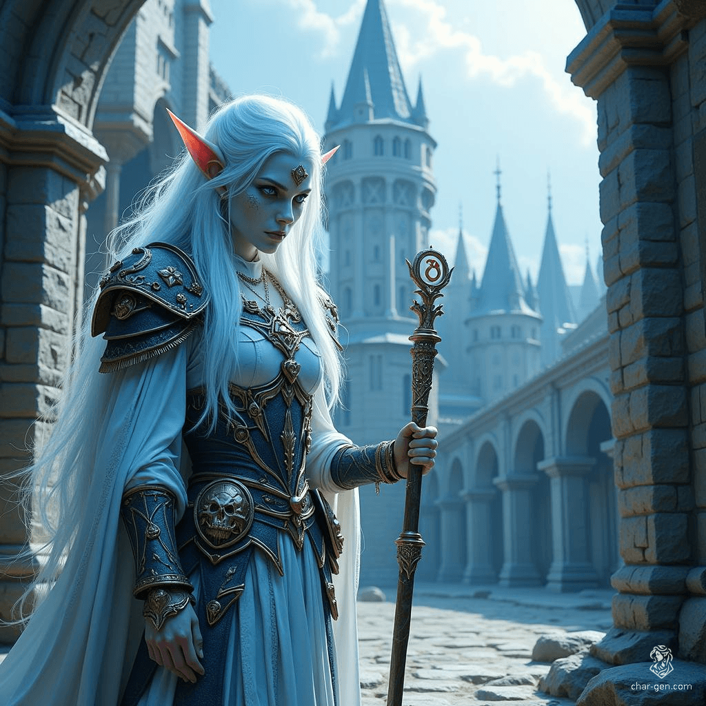 Vollaron Raethran, an 81-year-old High Elf wizard, commands respect with his arcane sigils and enchanted garments. Despite his noble stature, he harbors a belief in his superiority, wielding a quarterstaff with both strength and wisdom, embodying a complex mix of duty and hidden arrogance.