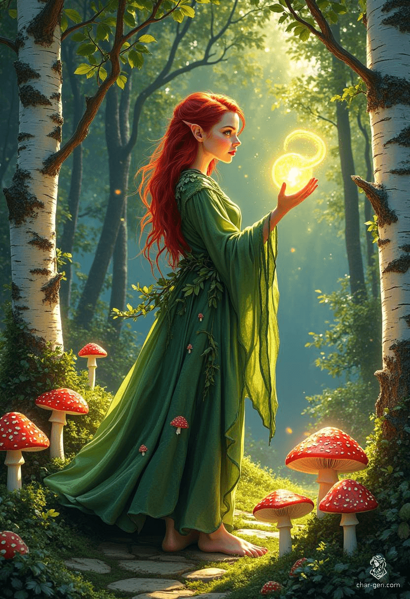 Keyleth, a petite Half-Elven druid of the Air tribe, wields extraordinary powers over nature despite her social awkwardness. With striking cherry-red hair and wise brown eyes, she embarks on a Noble Odyssey to protect Tal'Dorei and discover her true worth as a leader.