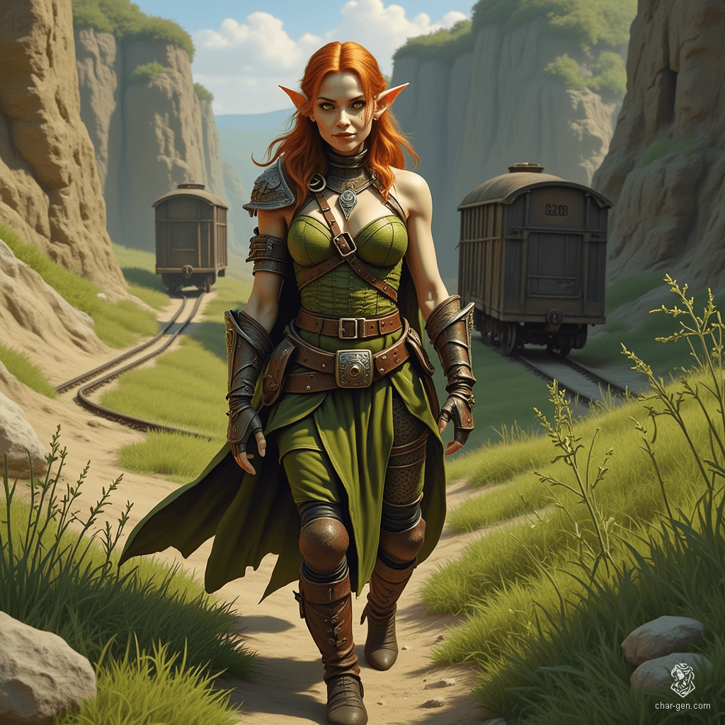 Izzy is a youthful but seasoned halfling assassin, embodying a blend of charm and menace. With athletic build, pale skin marked by shimmering green scales, and snake-like yellow-green eyes, she exudes both beauty and danger. Clad in fitted leather armor and armed with vials of poison, Izzy thrives in the shadows, ready for the hunt.