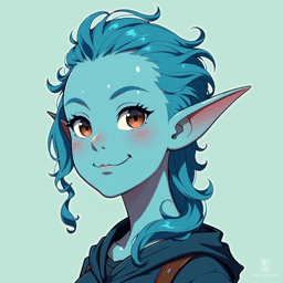 Meet Seraphine, a vibrant tiefling with a playful spirit. Her curvy figure is accentuated by short hair shaved on the sides, highlighting her striking light blue skin. With a contagious smile, she brings joy and mischief wherever her adventures take her in the realms of magic.