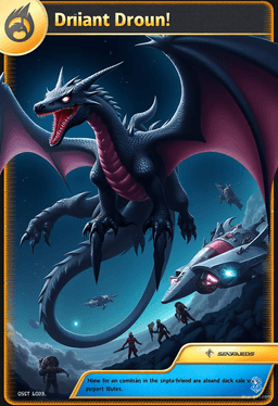 The Black Dragon is a sleek, young creature with dark scales and lithe body, soaring gracefully alongside spaceships. With powerful black wings and a mysterious aura, it embodies strength and agility, making it a formidable presence in any fantasy realm.