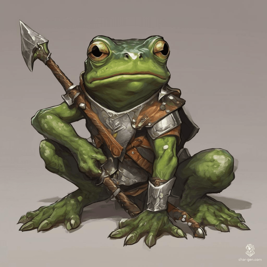 Meet Jax, the friendly Grung paladin, whose thin, vibrant green body reflects the lush jungles he protects. Though unarmored, his unwavering bravery and charisma inspire allies. With a trusty spear in hand and a heart full of compassion, he champions justice for all creatures.