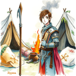 Ashur (Ilyana) is a 17-year-old human wizard who wields a quarterstaff and wears intricately detailed light chainmail. Despite her orphaned beginnings in a small village, she honed her magical talents, becoming deeply wise and intelligent. She travels the land, aiding others with powerful spells like feather fall and wall of force.