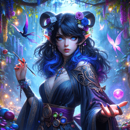 Lisette Mortan, a young half-elven Shadar-kai divine sorceress, graces the world with an aura of magic, enchanted garments, and arcane sigils. With raven hair, obsidian eyes, and blue-grey skin, she wields a prominent dagger. Her charisma and intelligence hide a gullible nature, stemming from her quest for belonging after a tumultuous past.