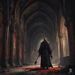 Acolyte: A young cleric in plain robes, bearing religious texts and a prominent holy symbol. Their skin, conspicuously bloodied and raw, starkly contrasts their humble demeanor, adding an unsettling presence to their holy mission.