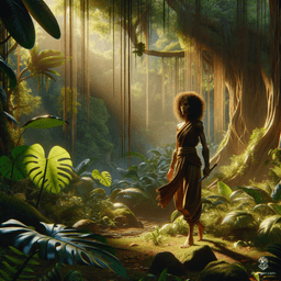 A serene half-elf monk, she embodies grace with her fluid posture and calm demeanor. Her curly hair frames a face marked by distinct tan skin, accentuating her tranquil presence. Clad in a simple loincloth, she moves with the elegance of water, embodying harmony and strength.