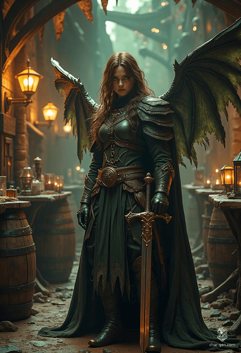 Miatte Derethian is a 30-year-old human fighter, haunted by her past and driven to protect the innocent. With striking pale skin, rich espresso hair, and green eyes, she wields her longsword with precision, clad in a distinct winged cloak. A survivor from the fallen island of Dereth, she battles monsters to exorcise her own demons while communicating with unseen spirits.