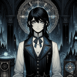 Astrid Ashpool, a genetically engineered human warlock from the noble Ashpool family, exudes charm and magical prowess. With fair skin, jet black hair, and piercing gray eyes, she maintains an elegant appearance to further AI Wintermute's interests, often seeming aloof.