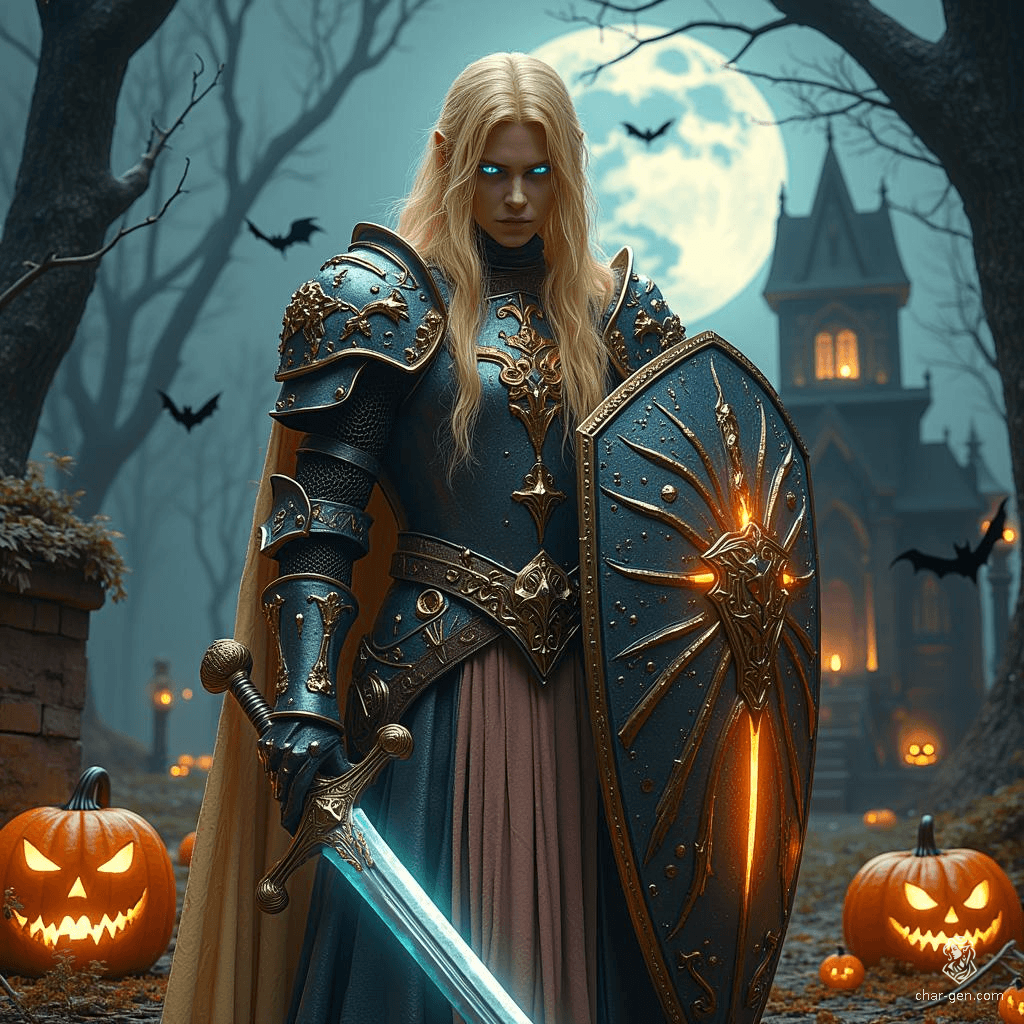 Verity, a powerful Spring Elf cleric of the Order, embodies strength and wisdom. Clad in ornate armor and pastel attire, with golden skin and azure eyes, they wield a rapier and protective shield. Their serene demeanor masks a chaotic spirit, fiercely loyal yet disdainful of blind obedience.
