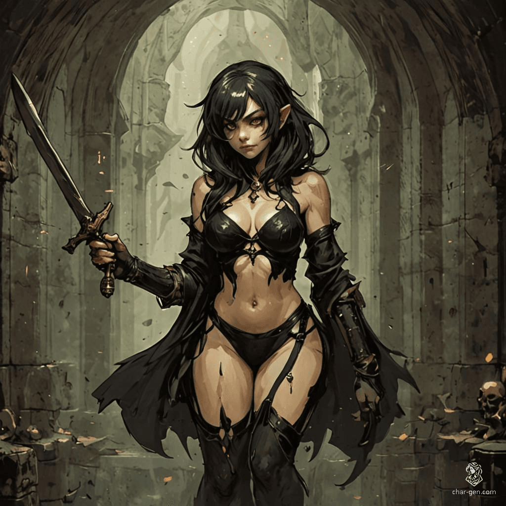 Silhouetted by moonlight, the goblin assassin glided into the chamber with lethal grace. Her agile frame and keen eyes glinted with malice, while a dagger, glistening with deadly poison, promised swift demise to any who dared cross her path.