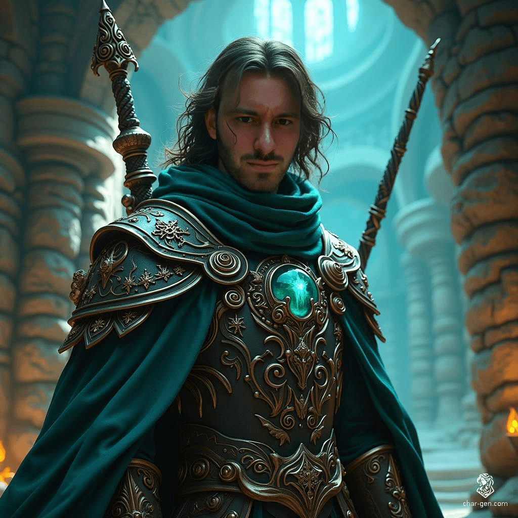 Eliseo Alboresi, a 22-year-old human wizard, stands tall at 6'0" with olive skin and deep espresso hair. Clad in enchanted garments marked by arcane sigils, he wields a sleek wand with a strong grip. Driven by self-improvement, he seeks profound answers, often complicating simple solutions.