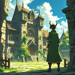 A tall, youthful male tiefling druid with olive skin and wavy hair embodies the harmony of nature. His yellowish, glowing eyes radiate magical energy as he commands earthy elements in a moss-green uniform. Surrounded by animal companions, he deftly conjures spells, celebrated by his peers.