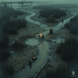 Welcome to the Marsh of Echoes, where sticky mud clings to your boots and ghostly fog blankets the air. Navigate through twisted mangroves and glimmering purple mushrooms as you tread the winding paths. Beware of hidden traps lurking amongst the rotting logs and the unsettling whispers of the dead. Unearth secrets buried beneath the remnants of a ruined highway bridge, where lost souls might offer guidance—or mislead the unwary.