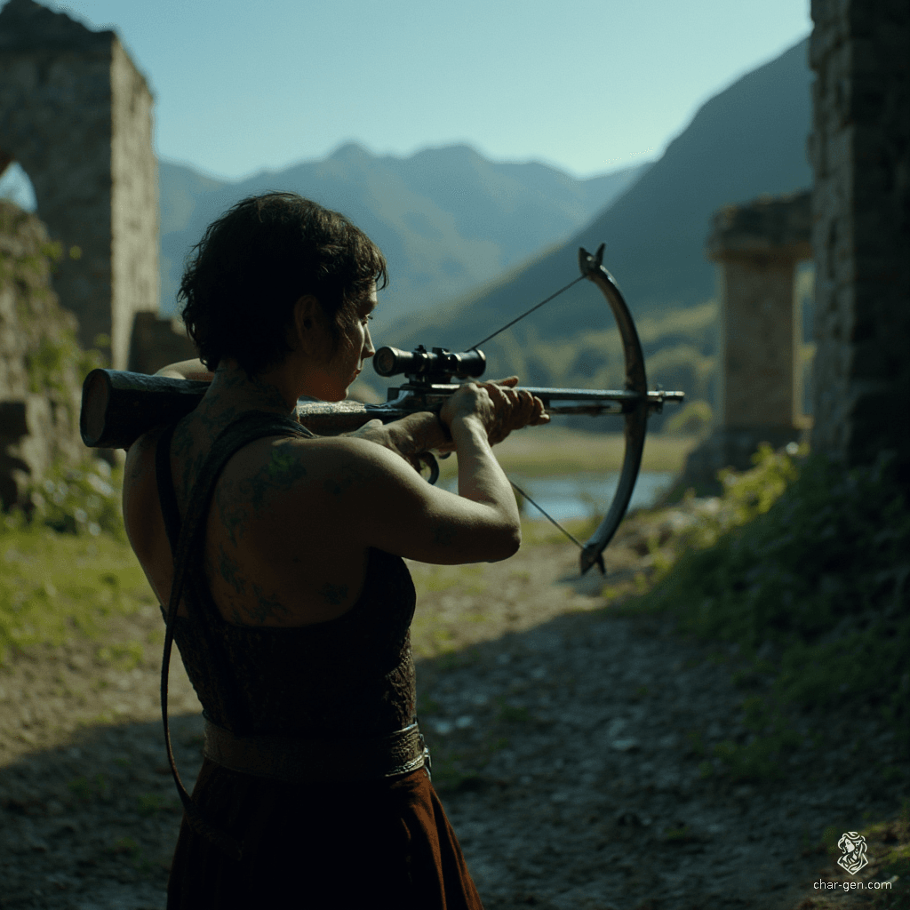 Izzy, a newly emancipated halfling assassin, blends beauty with danger. Standing gracefully short, her medium-toned skin glistens with green scales beneath her snug, practical armor. With reptilian eyes fixated on her target and poisons at her belt, she embodies the thrill of the hunt—competent, lethal, and tantalizingly joyful.