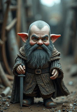 Shifty McGee is a nimble, gray-skinned deep gnome ranger with stormy eyes and a well-shaved head. His stealth-enhancing woodland cloak complements his rogue aesthetic. Armed with a dagger and accompanied by loyal snakes, he thrives in the shadows while facing his claustrophobia.