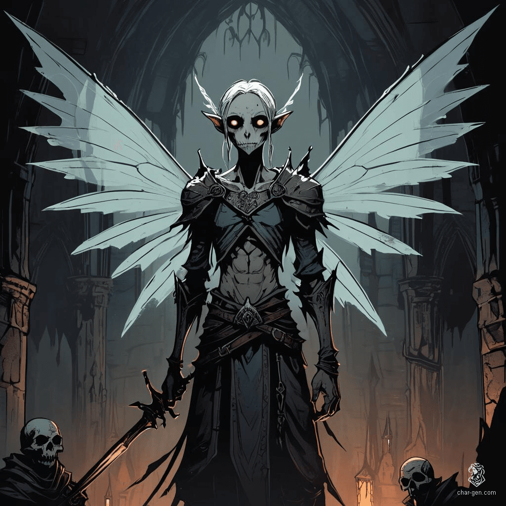 A small, mythical fairy-like humanoid with translucent wings and elfin features, this slender and ethereal Monk exudes calmness and grace. Their fluid posture and serene expression belie inner strength and spiritual wisdom.