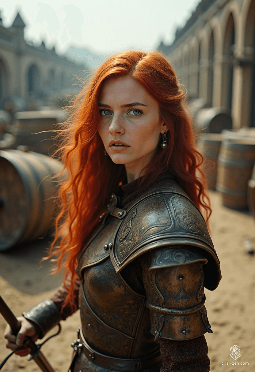 Sarah Jessica White, a charming and nimble Waterdhavian bard, wields a rapier with grace. Adorned in intricately detailed leather armor, her bold cherry-red hair and striking blue eyes captivate audiences. While she presents herself as a hero, hidden beneath her noble facade lies a scandalous secret and an insatiable desire for indulgence.