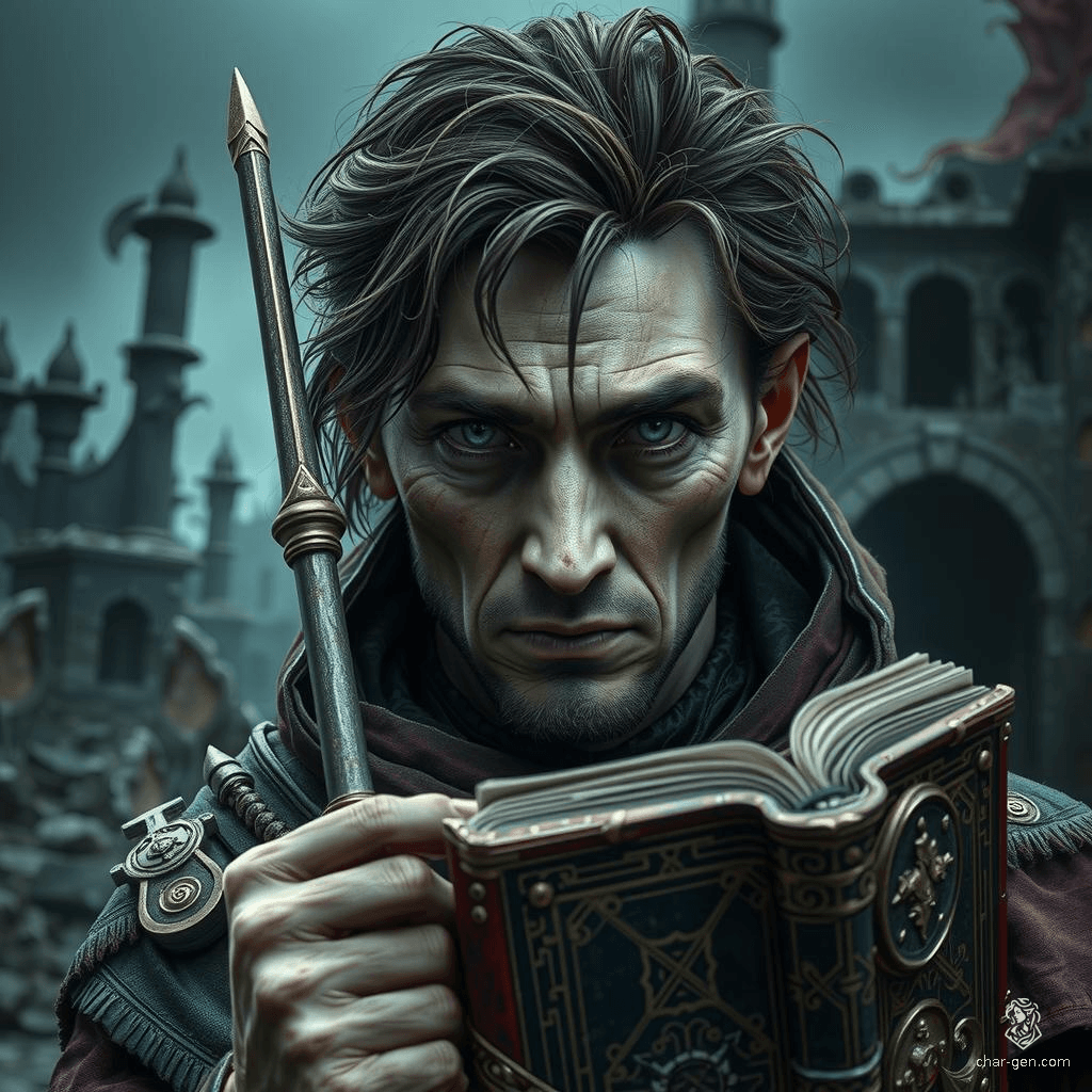 Eliseo Alboresi is a 22-year-old olive-skinned wizard of medium build, standing at 6’0” with espresso brown hair and striking green eyes. A sage deeply devoted to self-improvement, Eliseo wields a sleek wand and enchanted garments marked with arcane sigils, always seeking answers to life's profound questions.
