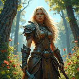 Tora, a fierce barbarian warrior, embodies the wild spirit of her untamed homeland. With distinct olive skin and flowing blonde hair, she combines strength and beauty, using her ferocity in battle to defend her tribe and seek justice across the land.
