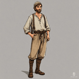 A humble human peasant, dressed in simple, light clothing, stands in a basic A pose. Though plain in appearance, this character's unassuming exterior may conceal a deeper story or hidden potential within the realm of fantasy.