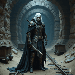 A 235-year-old male shadar-kai rogue, this shadow-kissed sorcerer weaves through darkness with a dagger in hand. Clad in intricate leather armor, he bears raven hair and obsidian eyes, haunted by his past as a general of a dark army, now yearning for redemption.