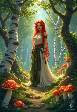 Keyleth, a petite 17-year-old Half-Elven druid of the Air tribe, possesses a profound wisdom hidden beneath her socially awkward exterior. With striking cherry-red hair and earthy animal companions, she embarks on her Aramente journey to prove herself amidst self-doubt and high expectations.