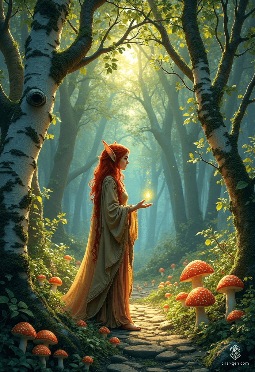 Keyleth, a petite Half-Elven druid of the Air tribe, wields extraordinary powers over nature despite her social awkwardness. With striking cherry-red hair and wise brown eyes, she embarks on a Noble Odyssey to protect Tal'Dorei and discover her true worth as a leader.
