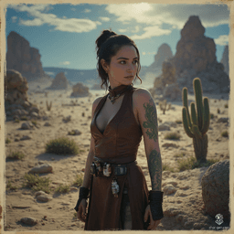 Izzy, a newly emancipated halfling assassin, embodies lethal elegance. Standing at 1.5 meters with bright yellow-green eyes, she dons a snug brown leather tunic, showcasing her green snake-scale tattoos. Agile and stealthy, Izzy expertly wields her crossbow and concealed daggers, prowling the shadows with a seductive, dangerous charm.