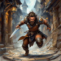 Korin Mayfaire, a nimble 30-year-old rogue sorcerer, blends stealth and magic effortlessly. With hazelnut eyes and curly brown hair, he dons intricately detailed leather armor in earthy tones. Armed with a rapier and a profound respect for life, he protects his community from dark forces, seeking knowledge at every turn.