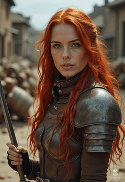 Sarah Jessica White, a charming and nimble Waterdhavian bard, wields a rapier with grace. Adorned in intricately detailed leather armor, her bold cherry-red hair and striking blue eyes captivate audiences. While she presents herself as a hero, hidden beneath her noble facade lies a scandalous secret and an insatiable desire for indulgence.