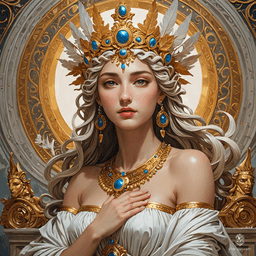 Elysia, the Greek goddess of dreams, weaves ethereal visions in her starry realm. With flowing robes of twilight hues and hair adorned with shimmering constellations, she inspires artists and dreamers alike. Her portraits, brimming with enchantment, capture the essence of hope and imagination in a fantastical world.