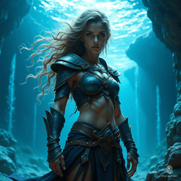 A wild and rugged half-elf barbarian, she boasts a tangle of curly hair cascading over her distinct tan skin. Channeling the ferocity of her dual heritage, she embodies both grace and strength, fiercely navigating her untamed world with a primal spirit.