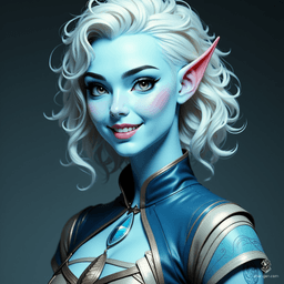 Meet Zylyra, a joyful Tiefling with vibrant light blue skin and striking white hair shaved on the sides. Her curvy form emanates confidence, and her hyperrealistic features bring her to life in stunning 4K detail, radiating charm and positivity in every moment.