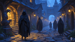 As dusk blankets Westcrown, cobblestone streets glow softly under antique lanterns, casting flickering shadows. Weathered statues stand sentinel amidst murmurs of cloaked figures, while ancient fountains murmur secrets of the past. The air hums with a magical ambiance, inviting the night’s whispered tales.