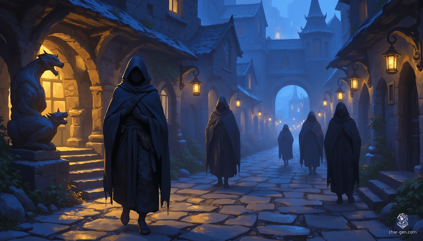 As dusk blankets Westcrown, cobblestone streets glow softly under antique lanterns, casting flickering shadows. Weathered statues stand sentinel amidst murmurs of cloaked figures, while ancient fountains murmur secrets of the past. The air hums with a magical ambiance, inviting the night’s whispered tales.