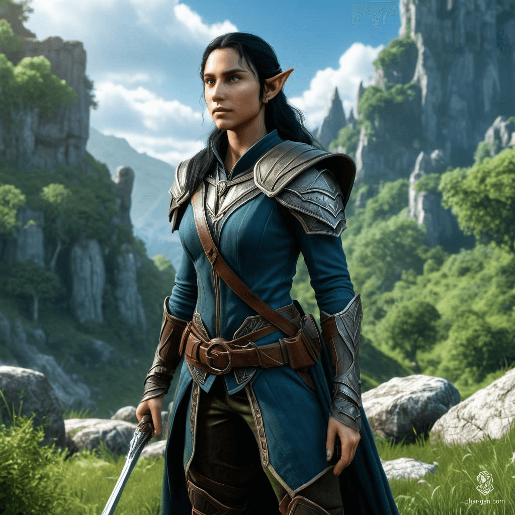 Vex'ahlia, a 28-year-old female half-elf, is a nimble and keen-eyed ranger known for her stealth and hunting skills. Raised in an elven city but unaccepted, she left to embrace the wilderness and gained a loyal bear companion, Trinket.