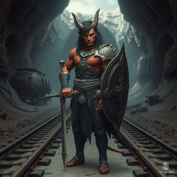 Eremiel is a 17-year-old tiefling paladin with red skin, yellow eyes, and jet-black hair. Standing 5'7", he possesses a dignified aura and a strong, protective stance. Raised as an acolyte in a temple, his faith guides his pacifist nature. Despite his demonic heritage, Eremiel wields a longsword and a broad, intricately detailed shield, devoted to protecting his sanctuary.