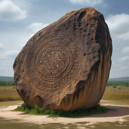 In a mystical glade, a colossal 15-meter stone stands resolute, etched with ancient arcane symbols arranged in a perfect circle. This weathered monolith, shrouded in vibrant moss and illuminated by ethereal luminescence, serves as a gateway to realms unknown, inviting adventurers to unlock its secrets.
