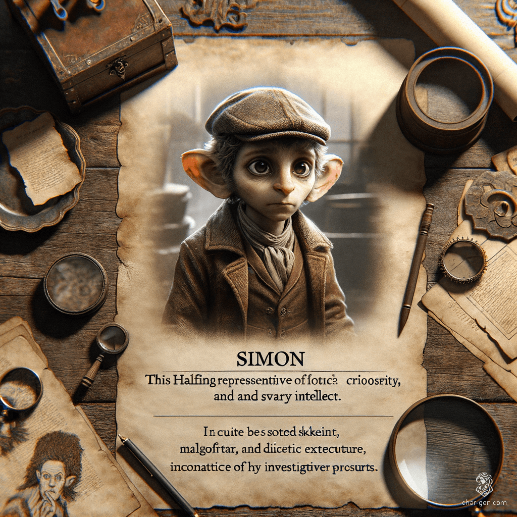 Simon, the skeletal halfling investigator, is a sharp-witted seeker of truth. With his bony frame and glowing eyes, he navigates the shadows of his world, unraveling mysteries with cunning insight and an unyielding curiosity that defies his eerie appearance.
