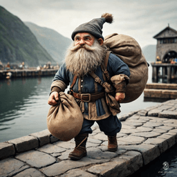 Gromak, the grizzled dwarf stevedore, stands on the weathered stone pier, his unremarkable appearance belied by immense strength. With a heavy sack slung over his shoulder, he navigates the bustling docks, harboring secrets of ancient treasures hidden within the depths of the sea.